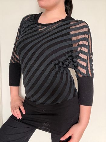 Tee shirt transparent noir gris + débardeur intégré M/L - oversize tendance