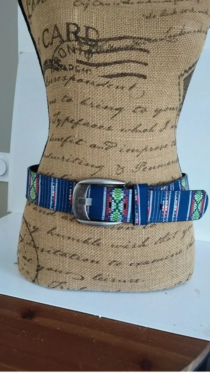 Ceinture bleu marine rayes colorés 85 cm - photo numéro 2