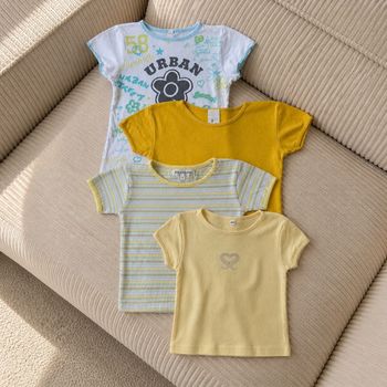 Lot de 4 t-shirts fille - 5 ans - coton été jaune blanc rayé motif