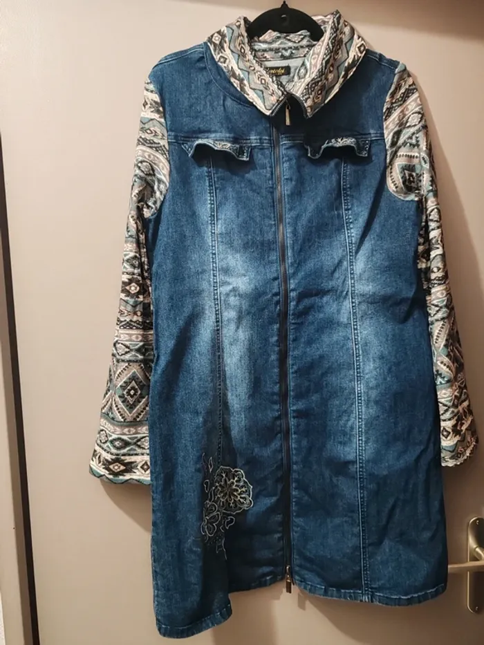 🧥 Veste mi-saison en jean & motifs ethniques – Style bohème chic – Taille M/L