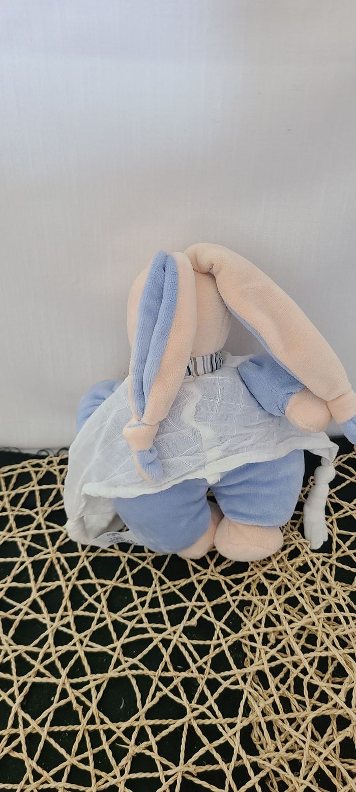 lapin doudou ajena nounours peluche rose blanc bleu ciel lune - photo numéro 2
