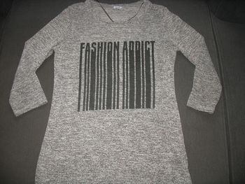 TEE SHIRT M 3/4 GRIS CHINÉ "PIMKIE" - TAILLE S - n°02