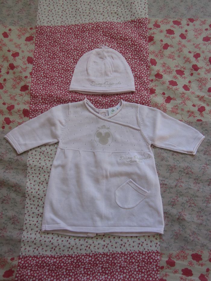 Robe pull et bonnet en coton rose Disney 3 mois