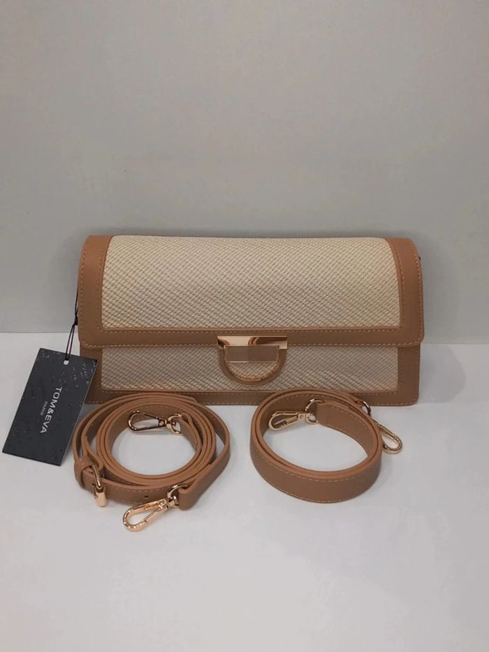 Sac à main pochette Tom & Eva beige et marron en similicuir - photo numéro 4