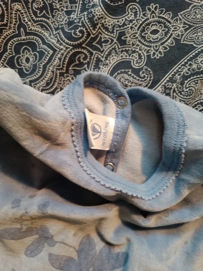 Pyjama velours bleu tout doux petit bateau 60cm - photo numéro 3