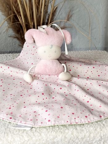 🔵 Vintage Corolle Doudou plat Lutin réversible