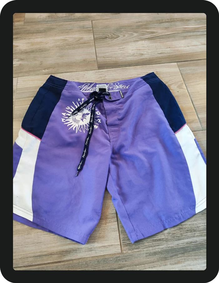 Short de bain violet bleu marine blanc Maui & Sons Taille M