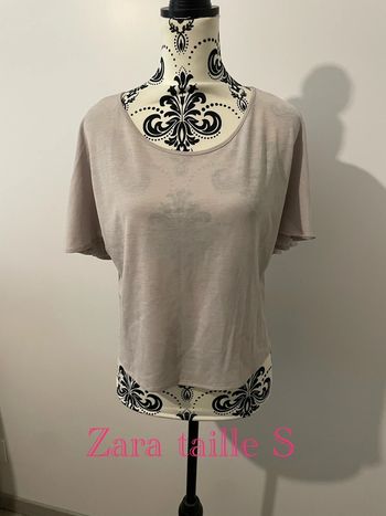 T-shirt beige fluide col rond dos retombant manche Zara taille S