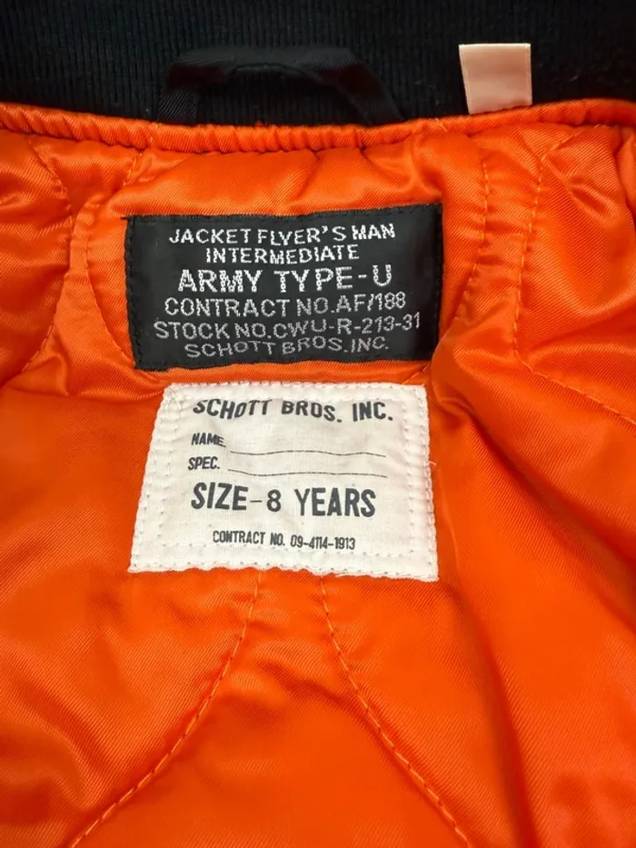 Blouson Bomber Schott noir modèle airforce enfant 8 ans - photo numéro 2