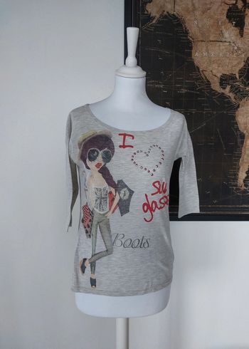 T-shirt gris chiné manches courtes imprimé femme S