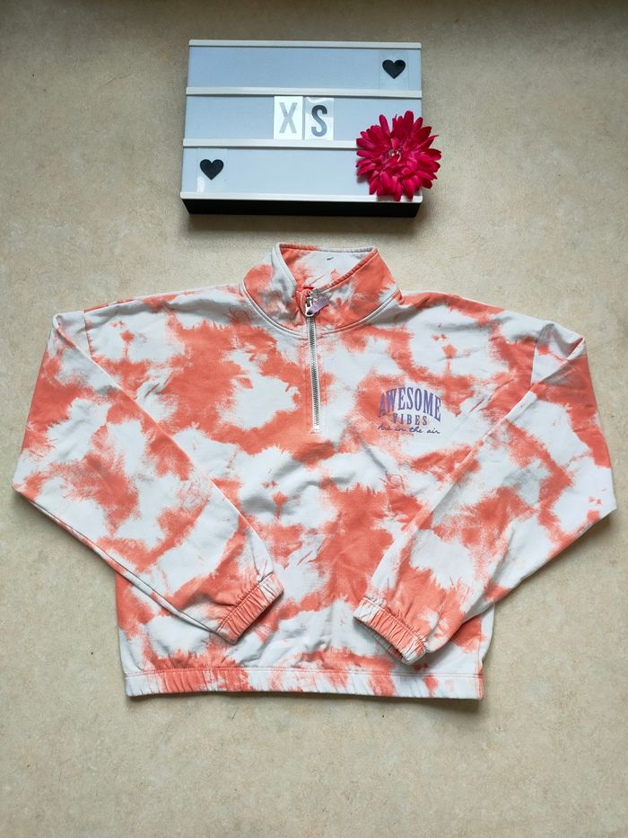 Sweat tie & dye blanc et orange – Tissaia – Taille XS / 14 ans - photo numéro 1