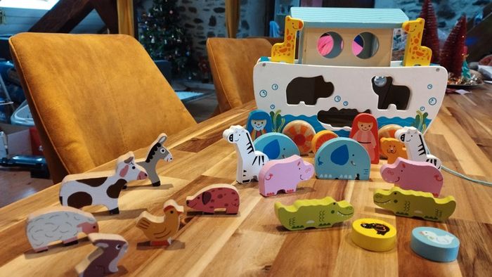 Arche de Noé en bois enfant a tirer + 22 animaux - photo numéro 2