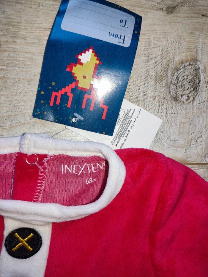 Pyjama de Noël velours rouge avec ceinture noire 6 mois In Extenso neuf - photo numéro 3