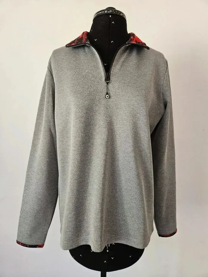 Sweat polaire Workstone femme gris chiné col zippé - Taille M/38 - Détails carreaux