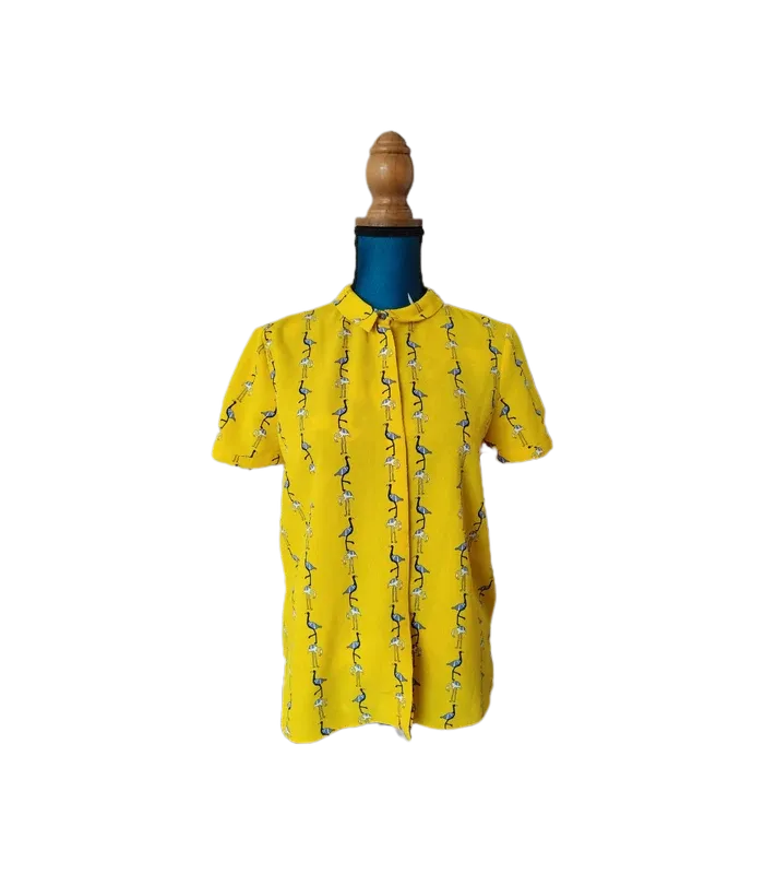 Très jolie blouse jaune flamand avec col chemise et noeud - photo numéro 3