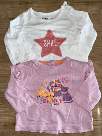 Lot de 2 T-shirts manches longues bébé 3 mois