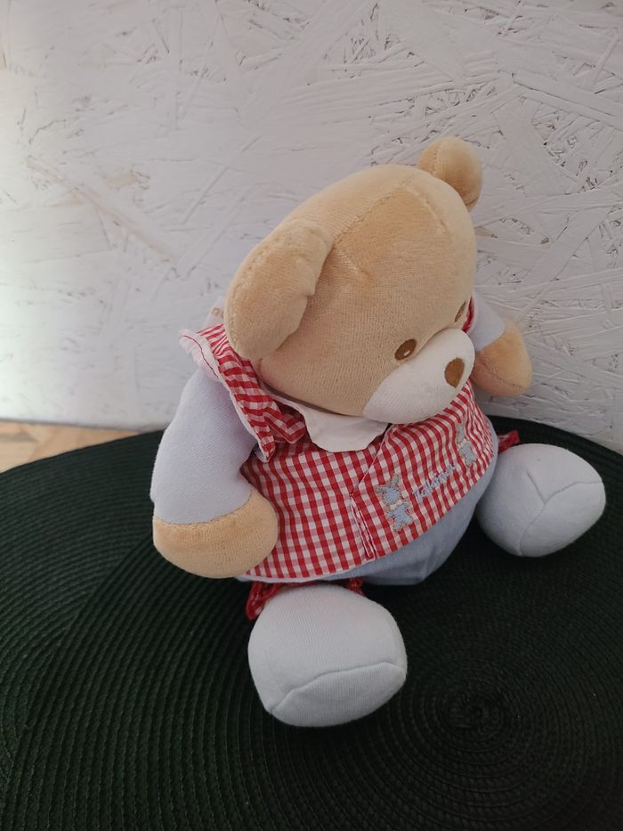 Doudou ours bleu vichy rouge TAKINOU - photo numéro 5