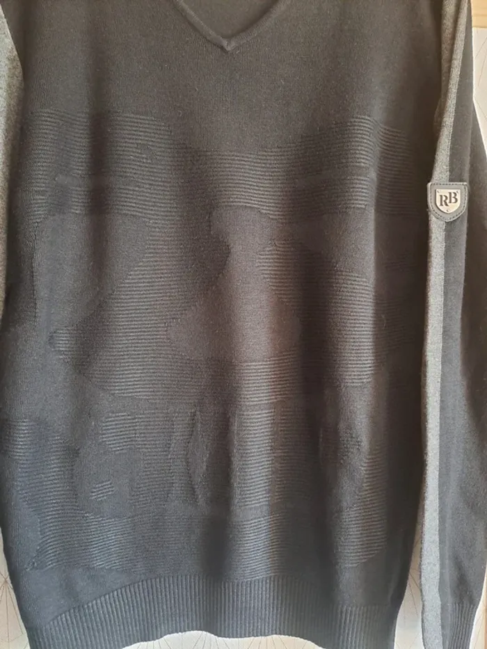 Pull homme comme neuf très doux Rivaldi Black noir et gris L - photo numéro 3