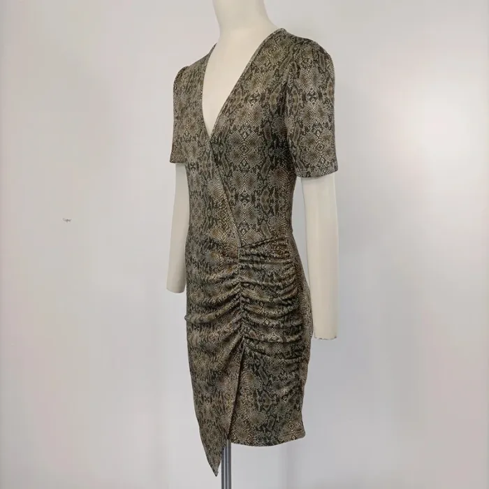 Robe courte imprimé serpent Cmt atelier taille 38 drapée col V manches courtes stretch A221 - photo numéro 2