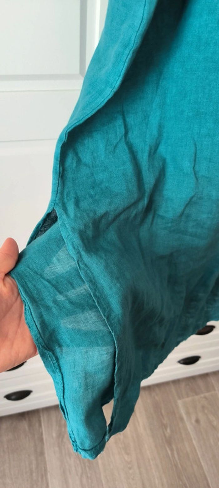 Robe longues avec fente 100% lin Bleu canard - photo numéro 3