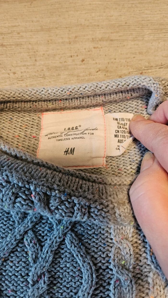 Pull gris clair torsadé à manches longues, H&M L.O.G.G. 4/6ans, nickel - photo numéro 5