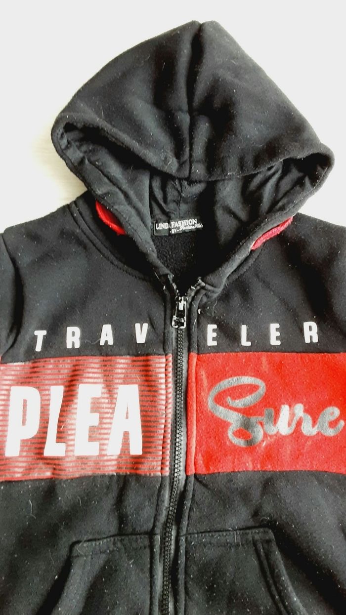 Vêtement garçon gilet à capuche noir et rouge Linda Fashion 8 ans - photo numéro 2