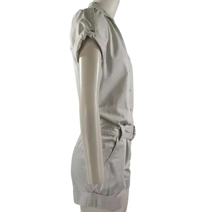 Combishort beige clair Maje manches courtes ceinturée coton taille 36 coupe city chic A1085 - photo numéro 5