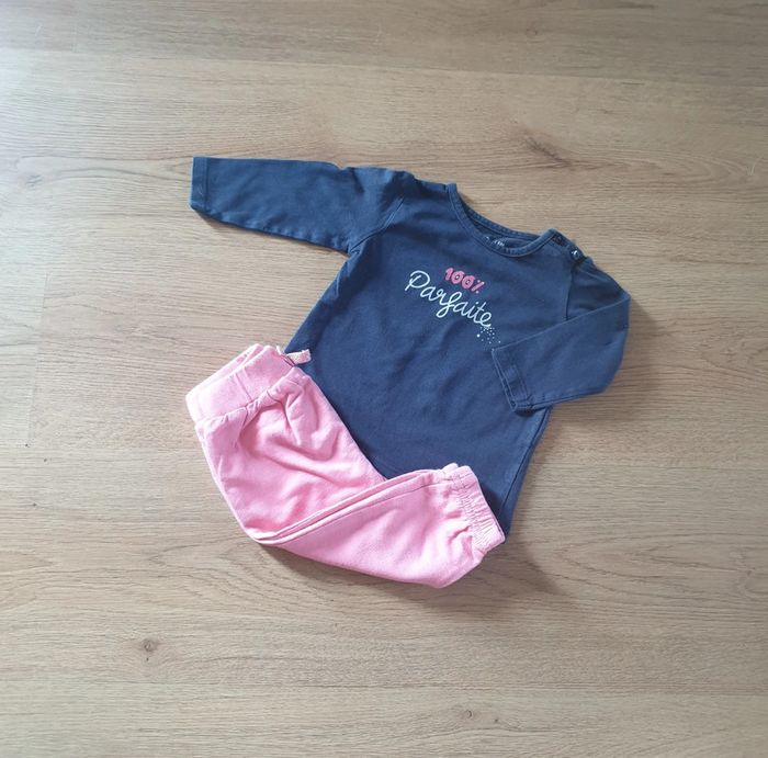 🩷 Ensemble tee-shirt ML bas de jogging 6 mois Pommette/Gémo #emyfleury_6moisfille - photo numéro 2