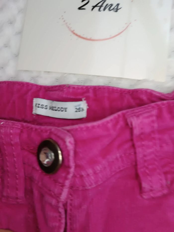 Pantalon velours côtelé rose 2A - Taille ajustable - photo numéro 2