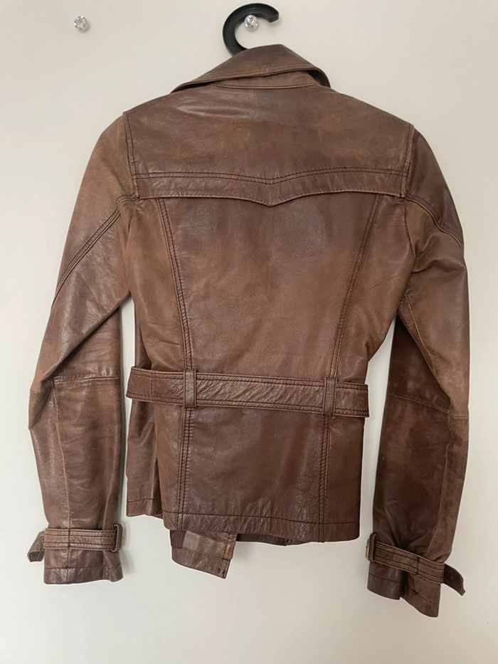 Veste en cuir vintage marron taille 36 trench - photo numéro 2
