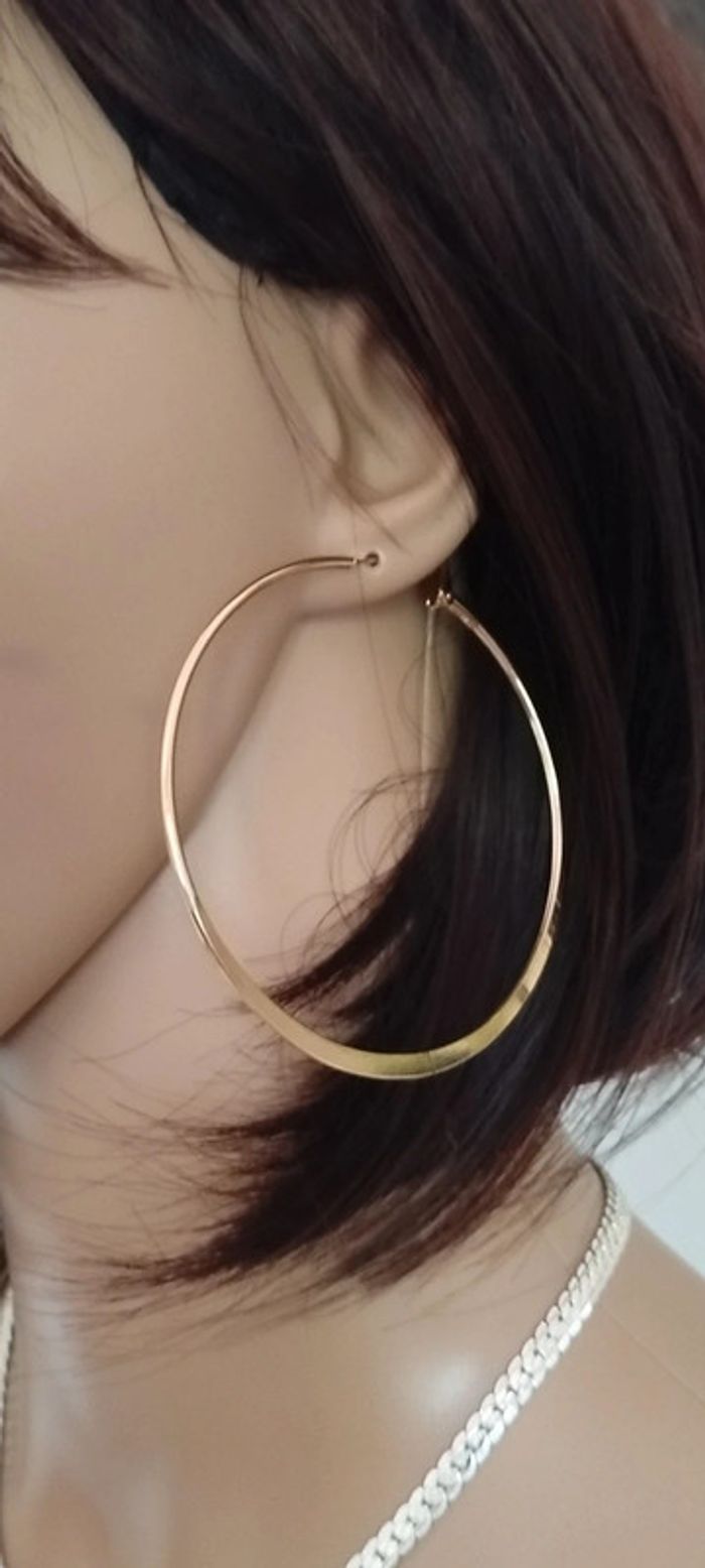 Créoles Élégance – Plaqué Or 24 Carats diam 7 cm - photo numéro 2