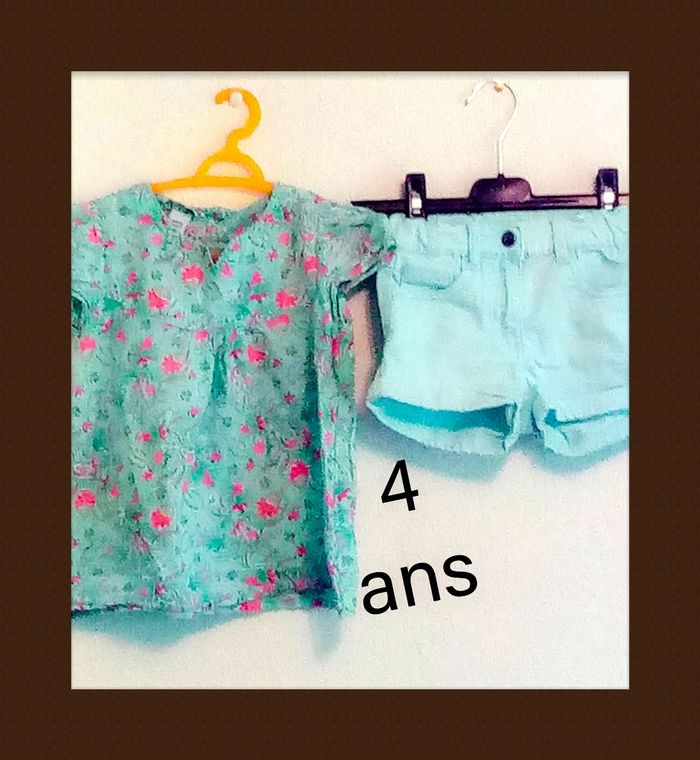 4 ans Ensemble 2 pièces h&m (autres) short et tunique turquoise fleuri print été /Excellent état - photo numéro 7