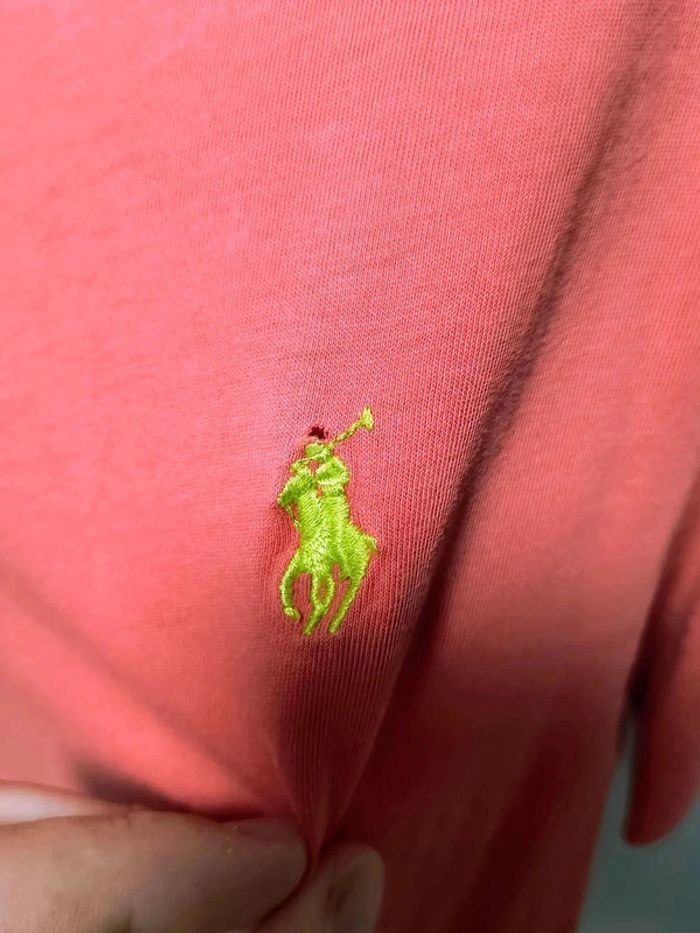T-shirt Ralph Lauren Vintage Y2K Corail Logo Vert – Custom Fit M - photo numéro 3