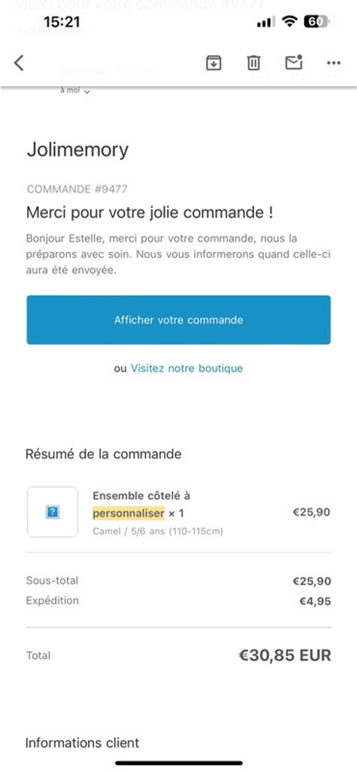Ensemble personnalisé Nino 4-5 ans - photo numéro 3