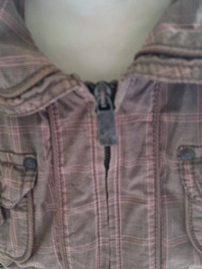 Veste zippée carreaux marrons et roses - photo numéro 2