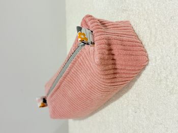 Trousse Rose Pâle Velours Côtelé doublée fleurs