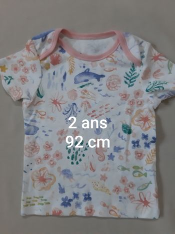 Tee-shirt manches courtes fille - animaux marins - 2 ans - 92 cm