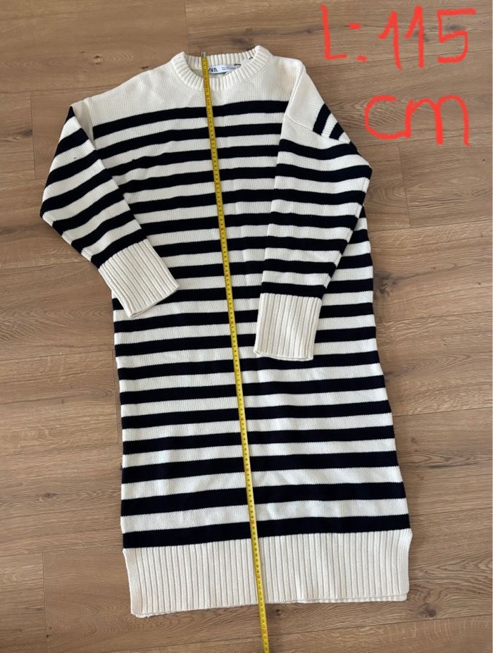 Robe épaisse longue Zara crème/noire S(oversize) - photo numéro 9