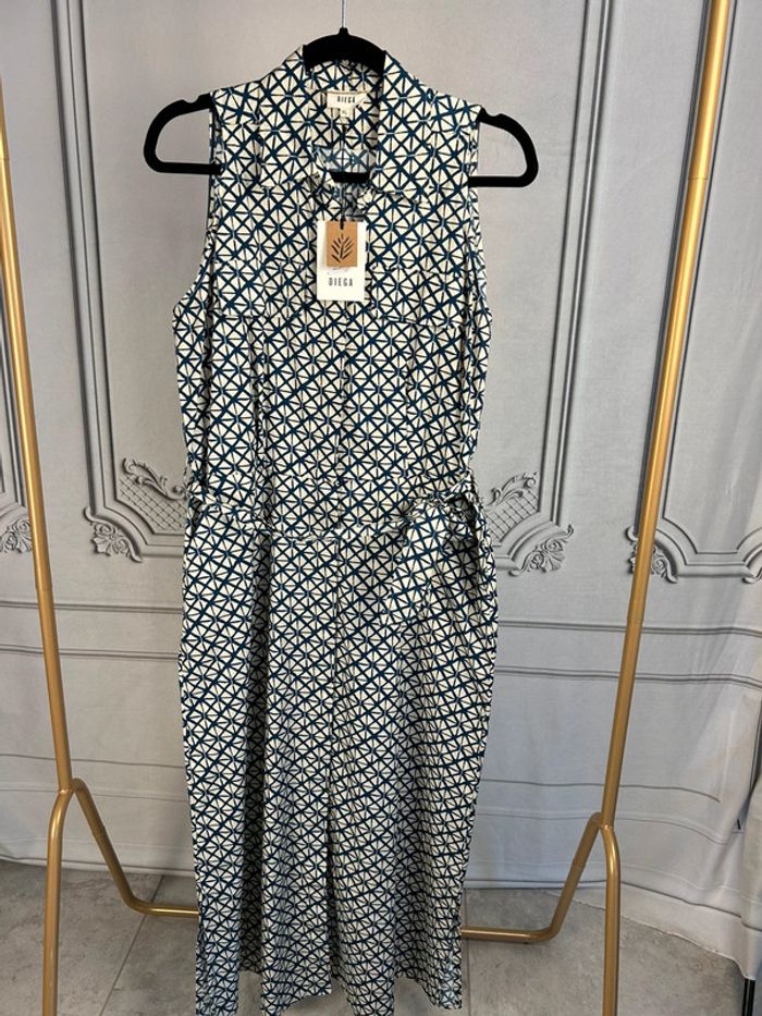 Robe longue Diega Bleu et crème XL neuve
