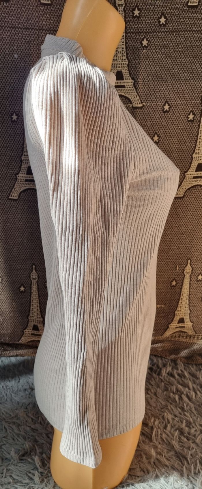 Pull côtelé beige clair taille M - photo numéro 3