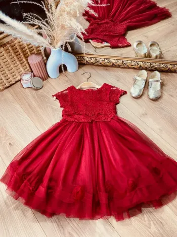 Taille 4 ans Robe princesse fille Orchestra rouge bordeaux * broderie tulle * 🌹