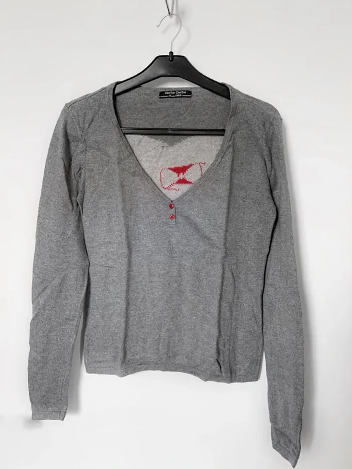 Pull gris col V - photo numéro 2