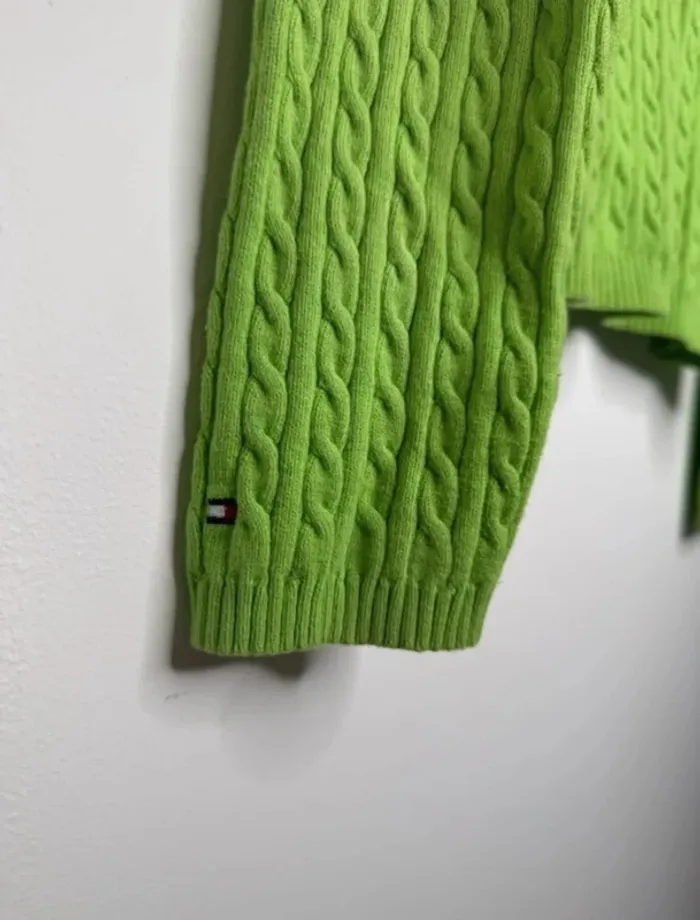 🎄 Magnifique Pull Col V Tommy Hilfiger / Vert Torsadé -T/M 🎄 - photo numéro 7