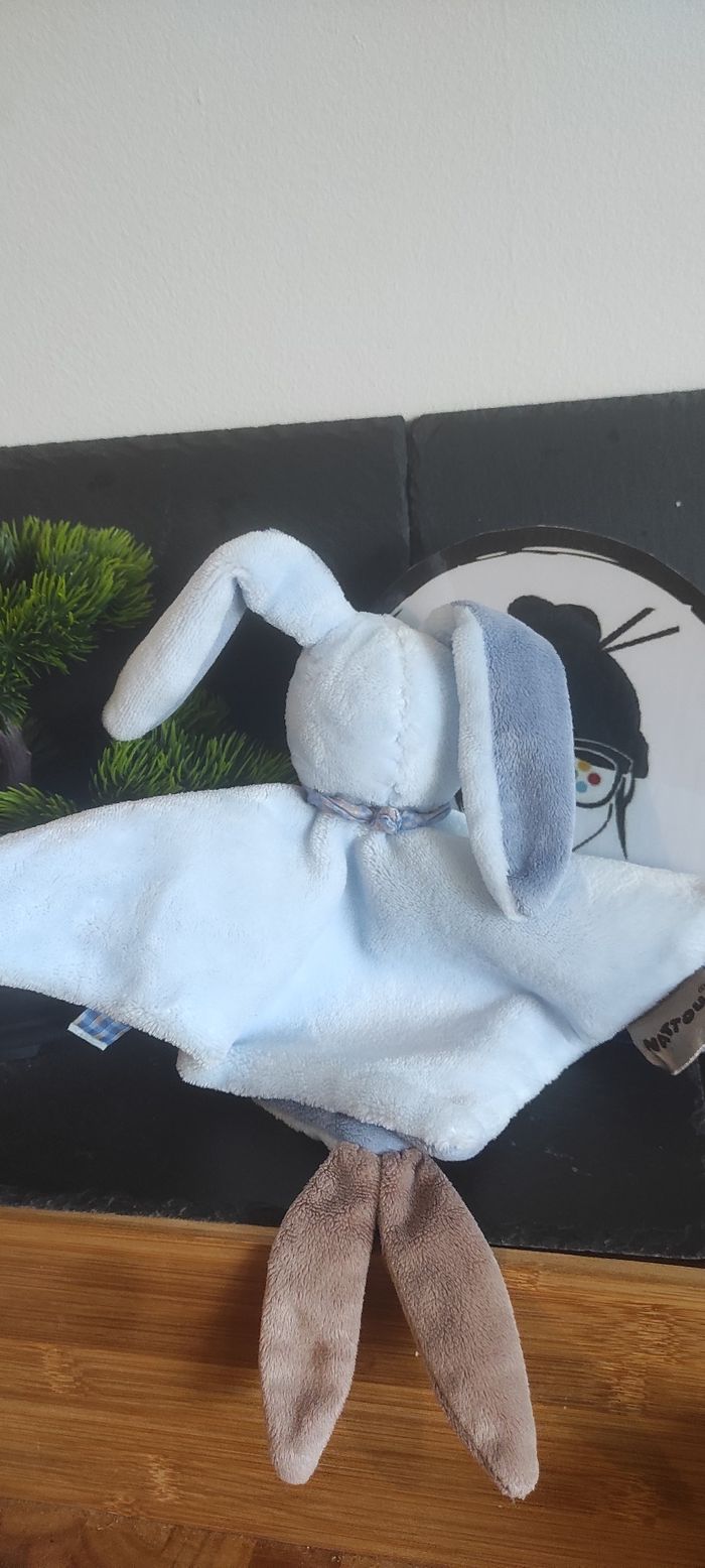 Doudou plat Nattou Lapin Alex Bibou Bleu marron Canard Jouet Carré Bandana Carré - photo numéro 2