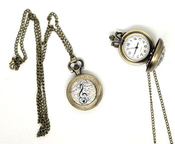 Bijoux création montre Clé de sol musique style vintage gousset