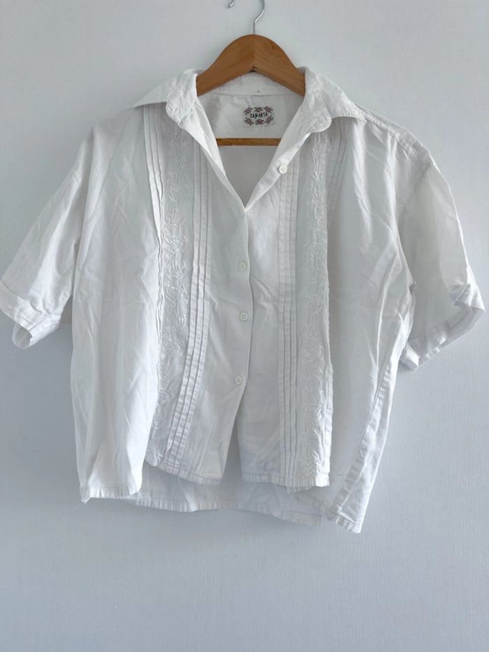 Chemise manches courtes blanche à broderie - photo numéro 11