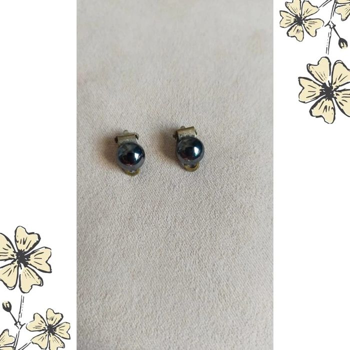 Boucles d’oreilles vintage à clip – Perles noires effet hématite - photo numéro 6