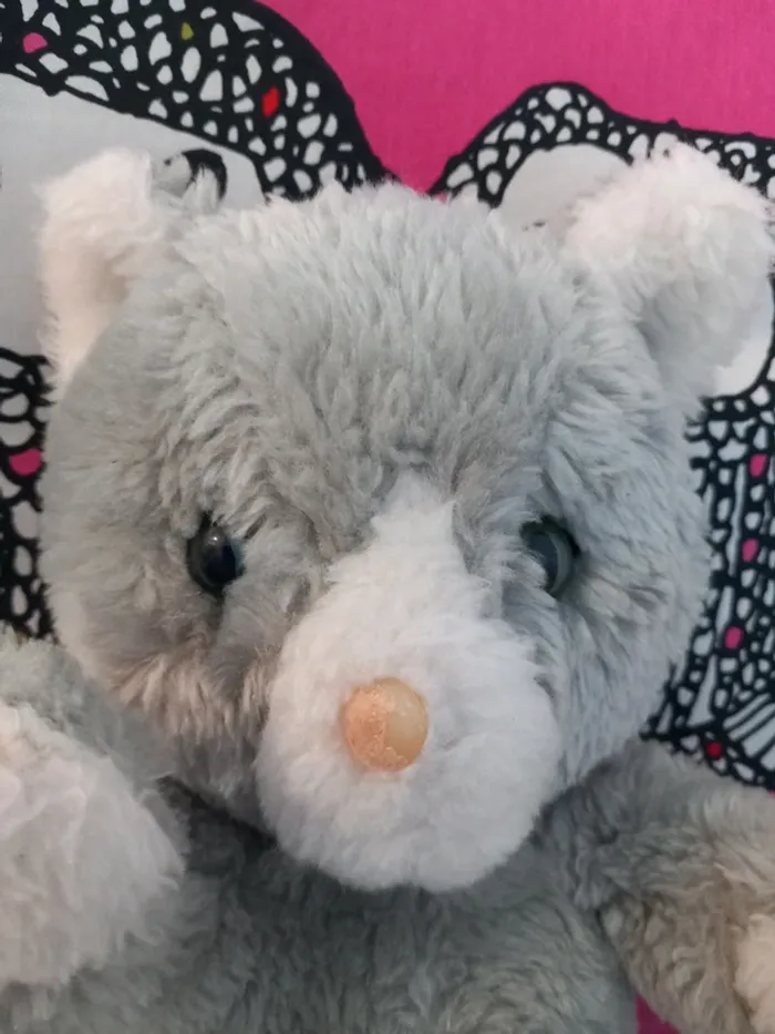 Peluche chat gris vintage aux yeux bleus 34cm - photo numéro 4