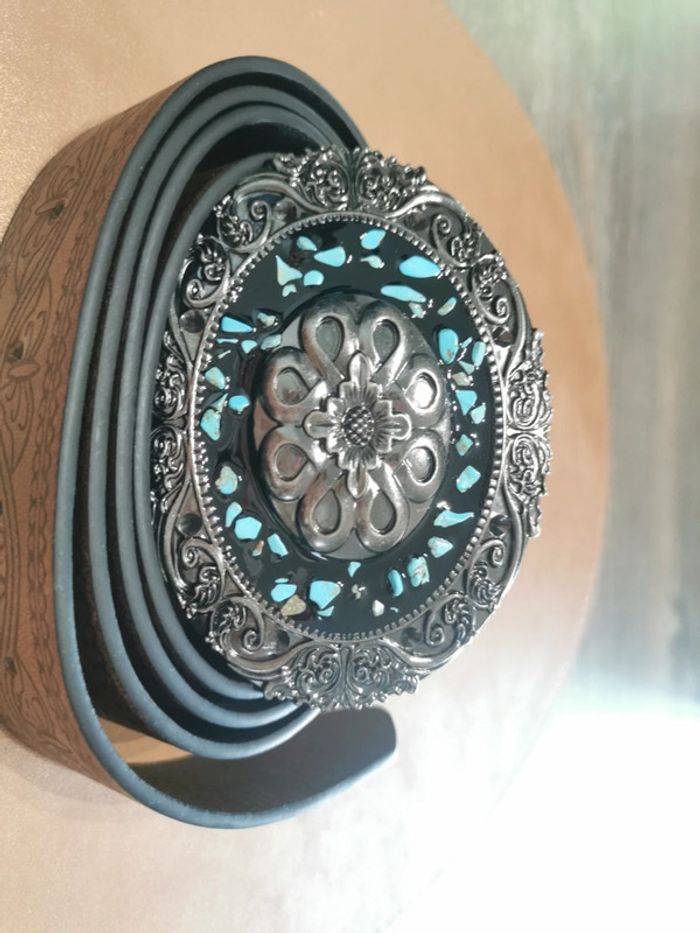 Ceinture de cowboy country argenté et bleu turquoise - photo numéro 2