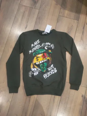 Pull kaki homme motifs Adriano XS neuf